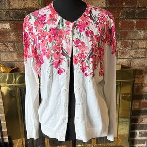 Karen Scott White and Pink Floral Cardigan